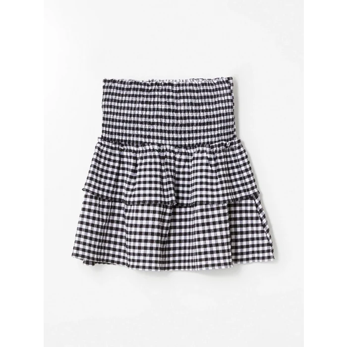 XSIDE SİYAH Beli Lastikli Ekose Kadın Etek