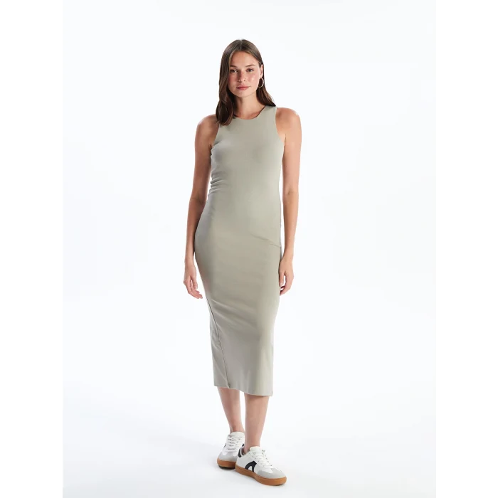 LCW Vision GRİ Kadın Bisiklet Yaka Düz Elbise