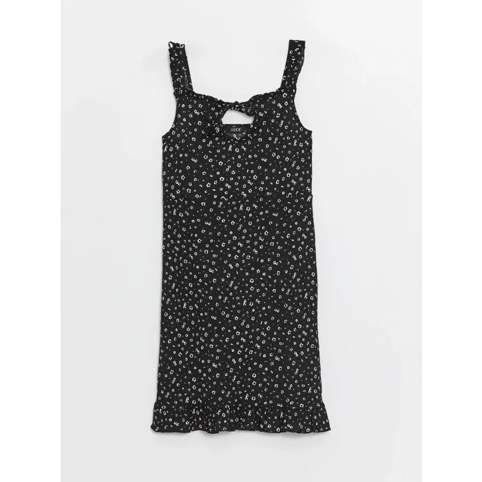 XSIDE SİYAH Bağlamalı Yaka Desenli Askılı Kadın Elbise