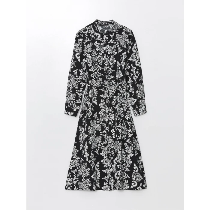 LCWAIKIKI Classic SİYAH Çiçekli Uzun Kollu Kadın Gömlek Elbise