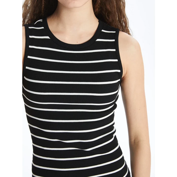 LCW Vision SİYAH Bisiklet Yaka Çizgili Kadın Elbise