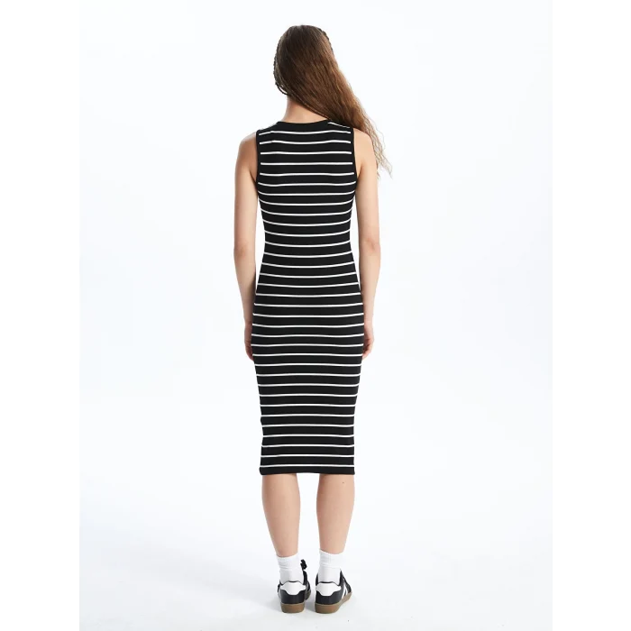 LCW Vision SİYAH Bisiklet Yaka Çizgili Kadın Elbise