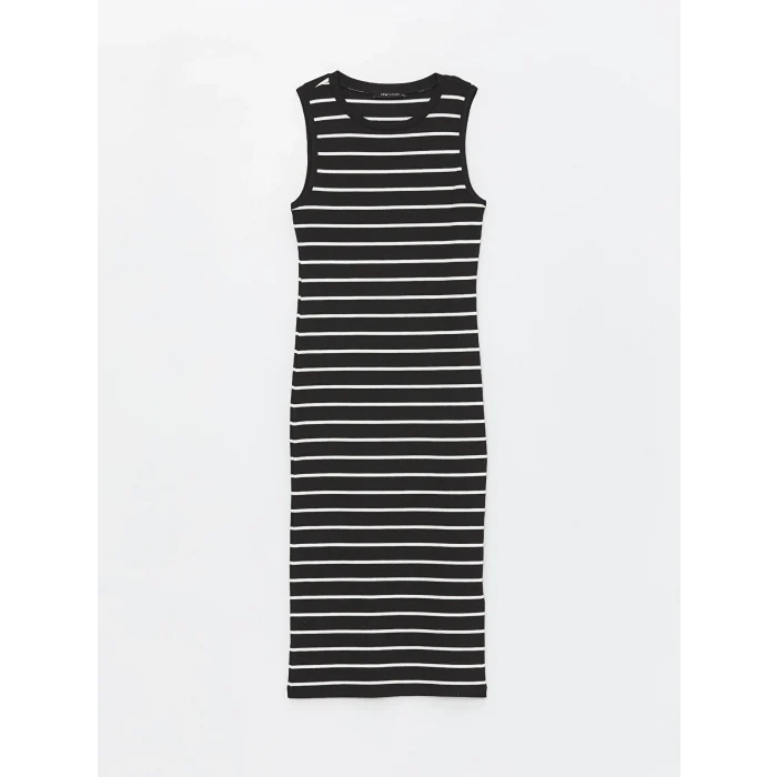 LCW Vision SİYAH Bisiklet Yaka Çizgili Kadın Elbise