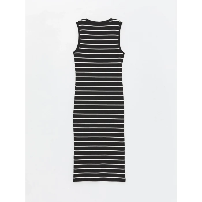 LCW Vision SİYAH Bisiklet Yaka Çizgili Kadın Elbise