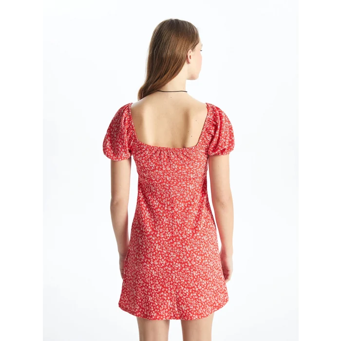 XSIDE KIRMIZI Kayık Yaka Desenli Kısa Kollu Kadın Elbise