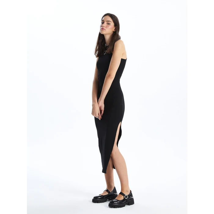 XSIDE SİYAH Kadın Halter Yaka Düz Bodycon Elbise