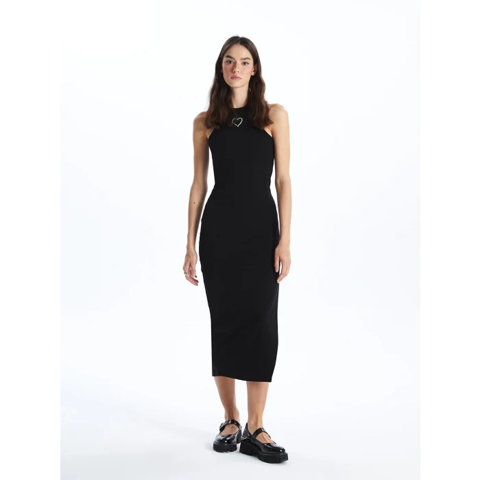 XSIDE SİYAH Kadın Halter Yaka Düz Bodycon Elbise