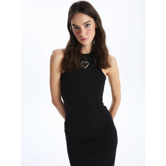 XSIDE SİYAH Kadın Halter Yaka Düz Bodycon Elbise