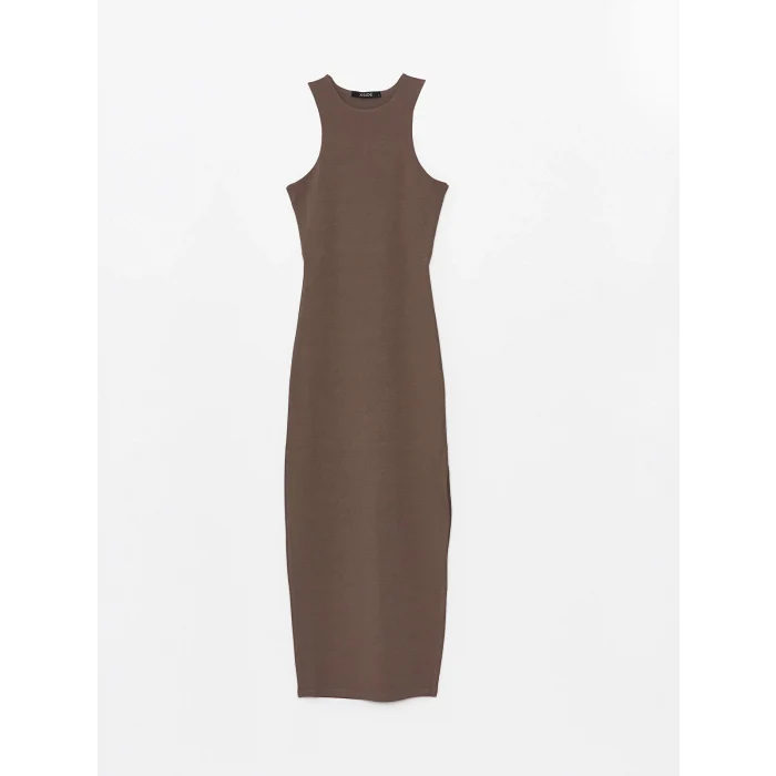 XSIDE KAHVERENGİ Kadın Halter Yaka Düz Bodycon Elbise