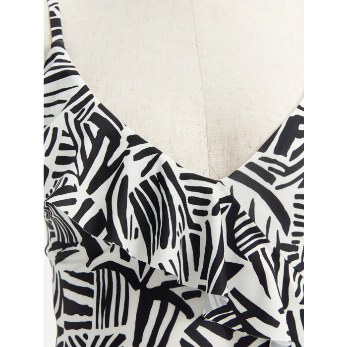 LCW DREAM SİYAH UV Korumalı V Yaka Desenli Kadın Mayo