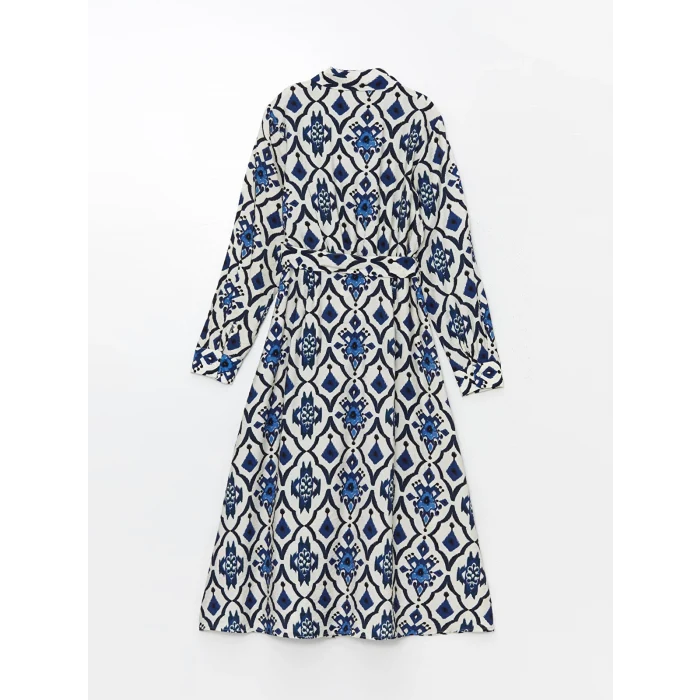 LCWAIKIKI Classic MAVİ Desenli Uzun Kollu Kadın Gömlek Elbise