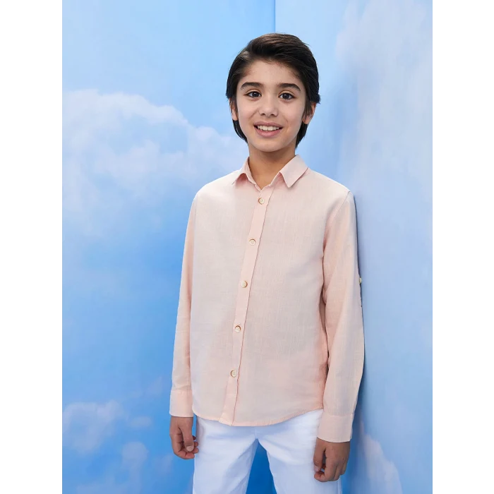 LCW Kids PEMBE Basic Uzun Kollu Poplin Erkek Çocuk Gömlek