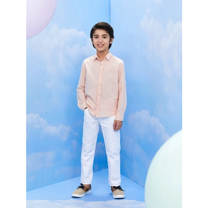LCW Kids PEMBE Basic Uzun Kollu Poplin Erkek Çocuk Gömlek