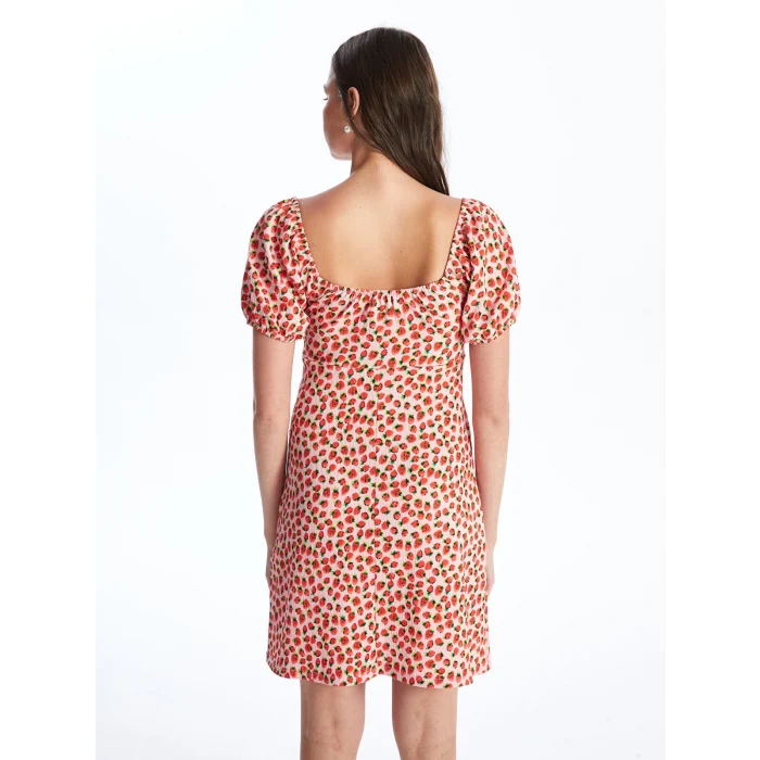 XSIDE PEMBE Kalp Yaka Desenli Kısa Kollu Kadın Elbise