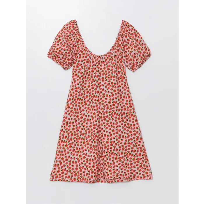 XSIDE PEMBE Kalp Yaka Desenli Kısa Kollu Kadın Elbise