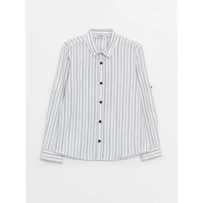 LCW Kids YEŞİL Çizgili Uzun Kollu Erkek Çocuk Gömlek