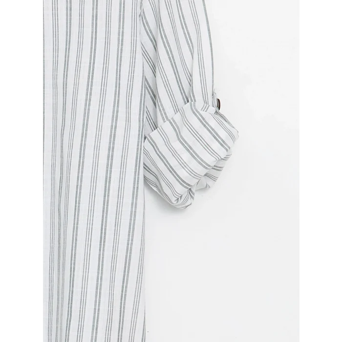 LCW Kids YEŞİL Çizgili Uzun Kollu Erkek Çocuk Gömlek