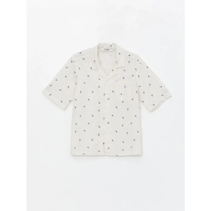 LCW Kids EKRU Desenli Keten Karışımlı Erkek Çocuk Gömlek