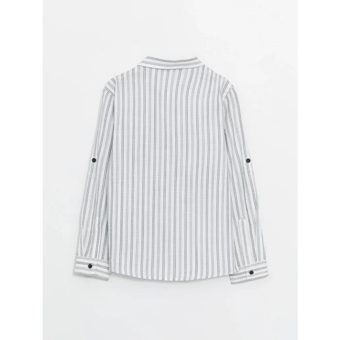 LCW Kids YEŞİL Çizgili Uzun Kollu Erkek Çocuk Gömlek