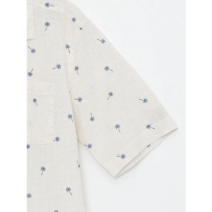 LCW Kids EKRU Desenli Keten Karışımlı Erkek Çocuk Gömlek