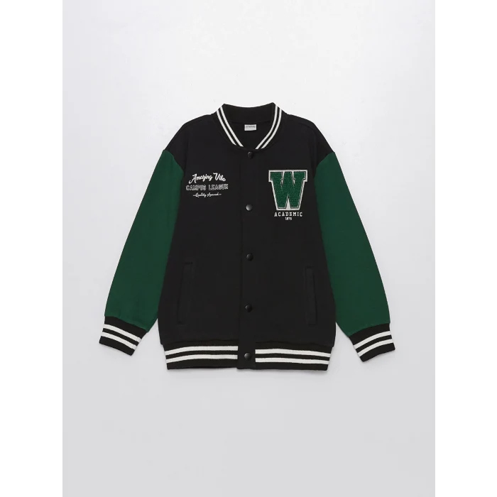 LCW Kids SİYAH Baskılı Erkek Çocuk Kalın Kolej Ceket