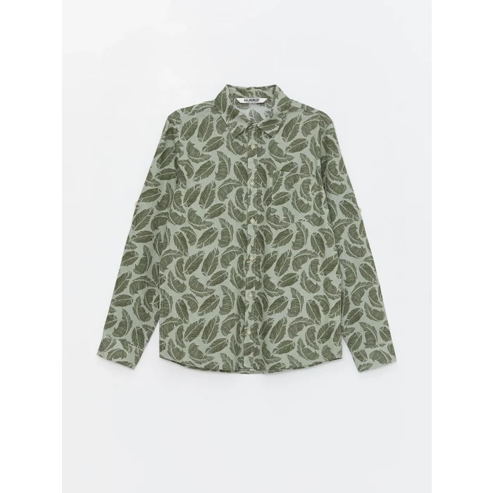 LCW Kids YEŞİL Desenli Uzun Kollu Erkek Çocuk Gömlek