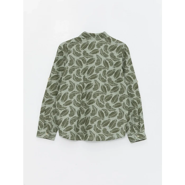 LCW Kids YEŞİL Desenli Uzun Kollu Erkek Çocuk Gömlek