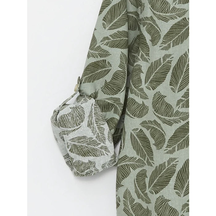 LCW Kids YEŞİL Desenli Uzun Kollu Erkek Çocuk Gömlek