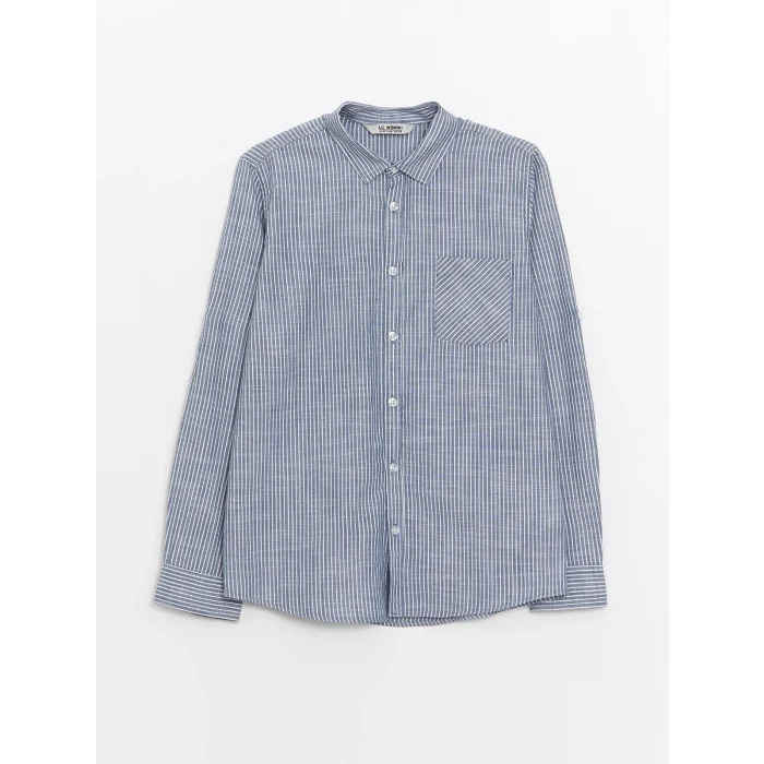 LCW Kids LACİVERT Çizgili Uzun Kollu Erkek Çocuk Gömlek