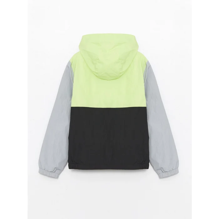 LCW Kids YEŞİL Kapüşonlu Renk Bloklu Erkek Çocuk Yağmurluk