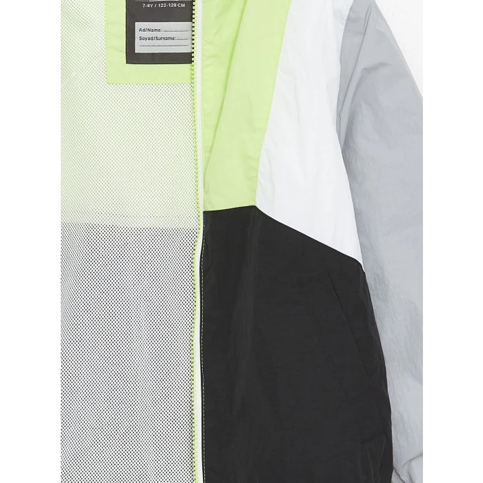 LCW Kids YEŞİL Kapüşonlu Renk Bloklu Erkek Çocuk Yağmurluk