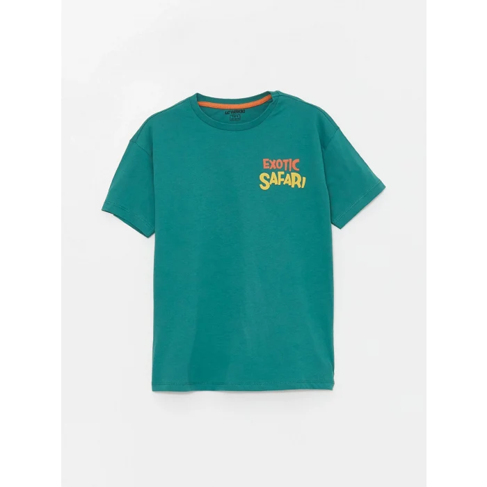 LCW Kids YEŞİL Bisiklet Yaka Baskılı Kısa Kollu Erkek Çocuk Pijama Takımı