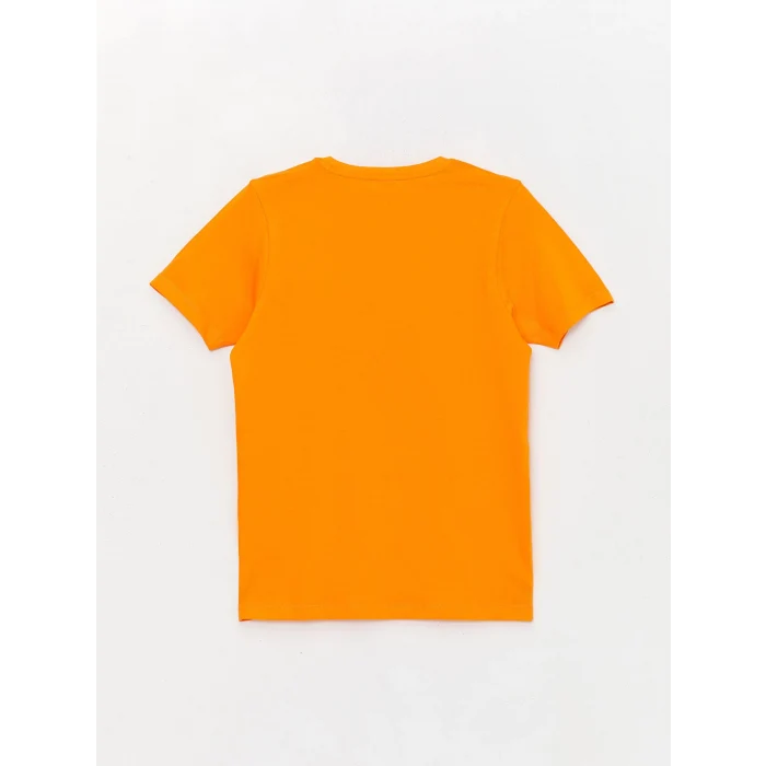 LCW Kids TURUNCU Bisiklet Yaka Baskılı Kısa Kollu Erkek Çocuk Pijama Takımı