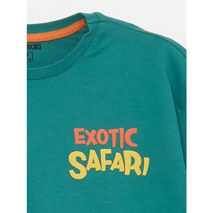 LCW Kids YEŞİL Bisiklet Yaka Baskılı Kısa Kollu Erkek Çocuk Pijama Takımı