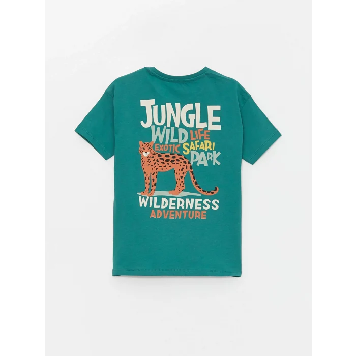 LCW Kids YEŞİL Bisiklet Yaka Baskılı Kısa Kollu Erkek Çocuk Pijama Takımı