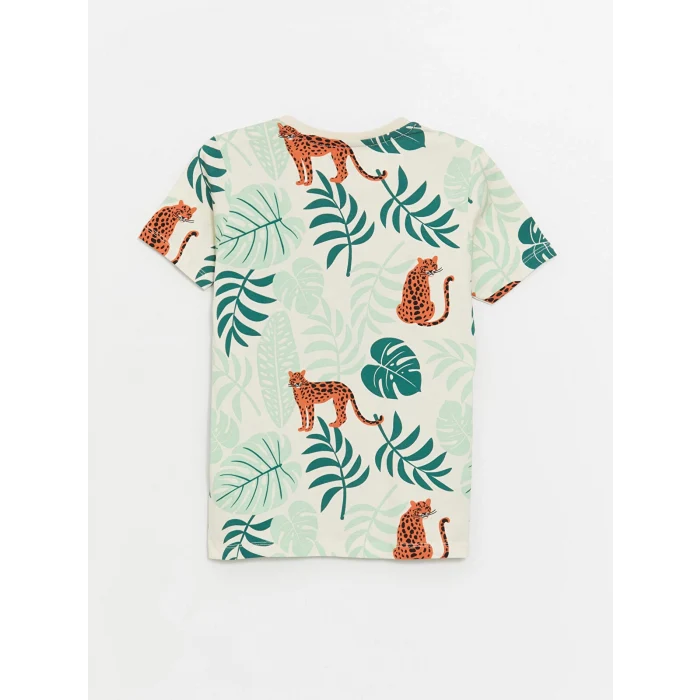 LCW Kids BEJ Bisiklet Yaka Baskılı Kısa Kollu Erkek Çocuk Pijama Takımı