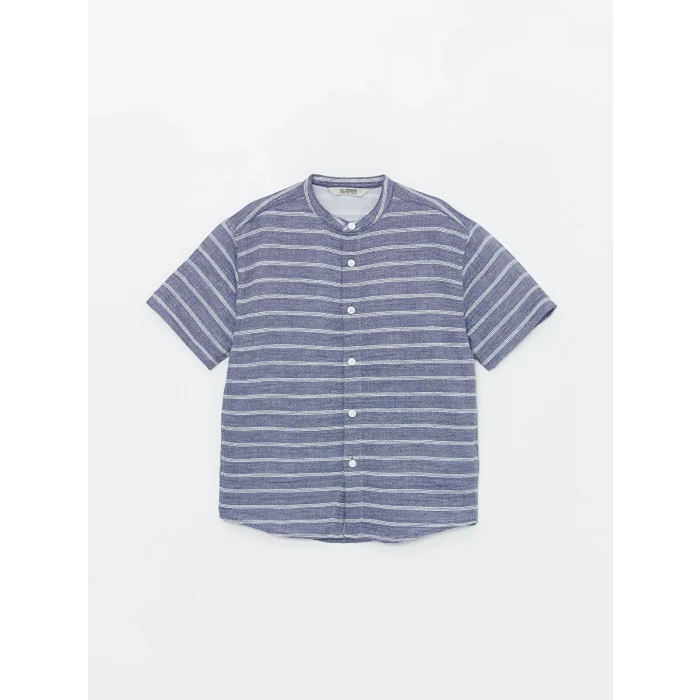 LCW Kids MAVİ Hakim Yaka Keten Karışımlı Erkek Çocuk Gömlek