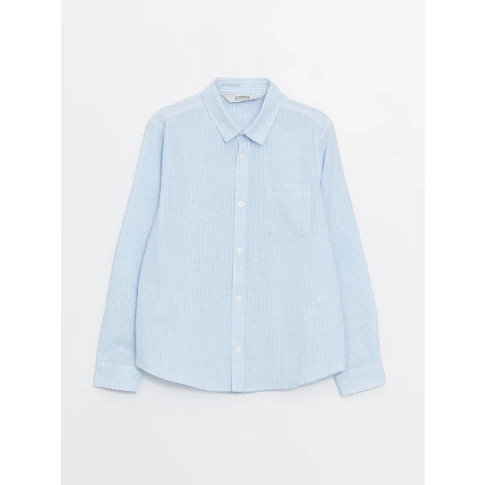 LCW Kids MAVİ Çizgili Keten Karışımlı Erkek Çocuk Gömlek
