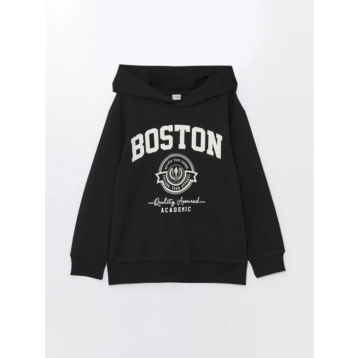 LCW Kids SİYAH Rahat Kalıp Kapüşonlu Erkek Çocuk Sweatshirt