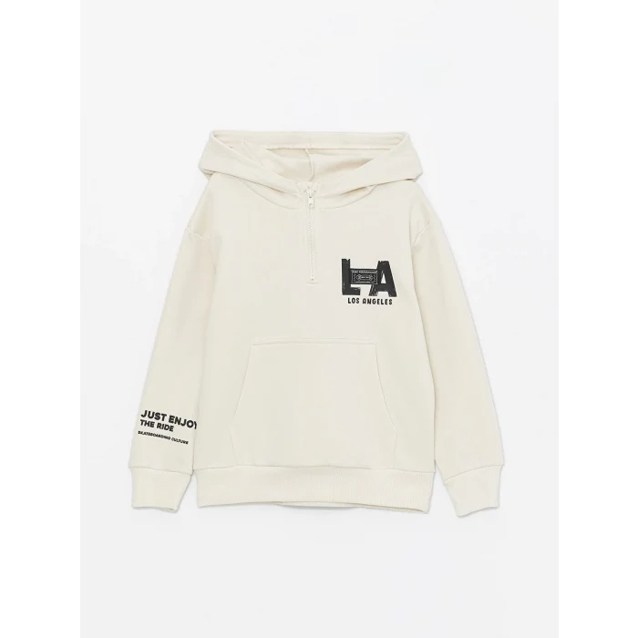 LCW Kids BEJ Kapüşonlu Erkek Çocuk Kalın Sweatshirt