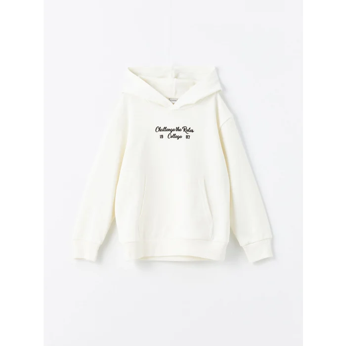 LCW Kids EKRU Rahat Kalıp Kapüşonlu Erkek Çocuk Sweatshirt