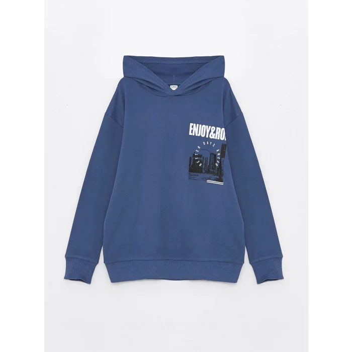 LCW Kids LACİVERT Rahat Kalıp Kapüşonlu Erkek Çocuk Tişört