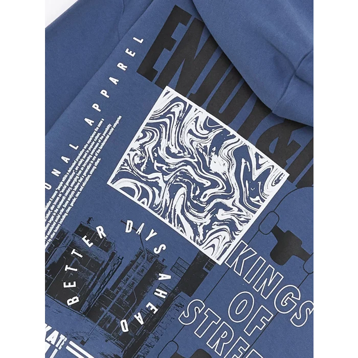 LCW Kids LACİVERT Rahat Kalıp Kapüşonlu Erkek Çocuk Tişört