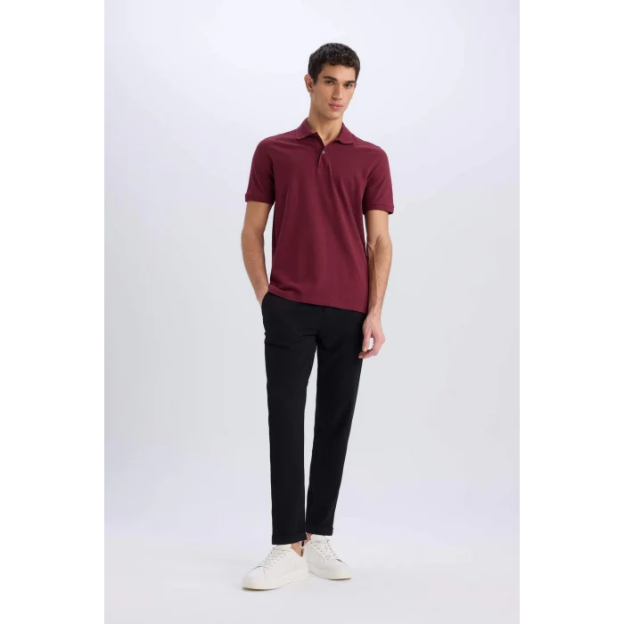 Defacto C1293 Bordo New Regular Fit Kısa Kollu Basic Düz Polo Tişört