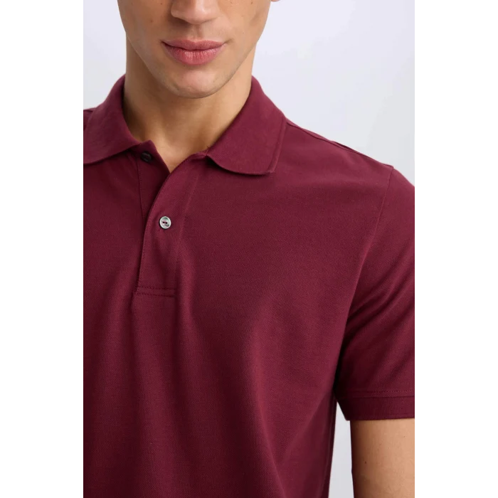 Defacto C1293 Bordo New Regular Fit Kısa Kollu Basic Düz Polo Tişört