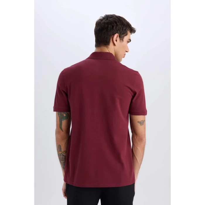 Defacto C1293 Bordo New Regular Fit Kısa Kollu Basic Düz Polo Tişört