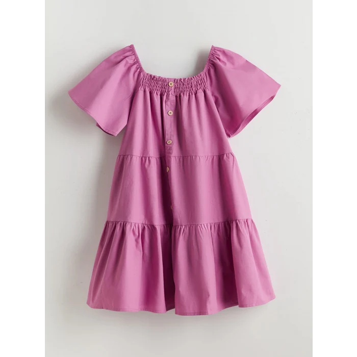 LCW Kids PEMBE Kare Yaka Kız Çocuk Elbise