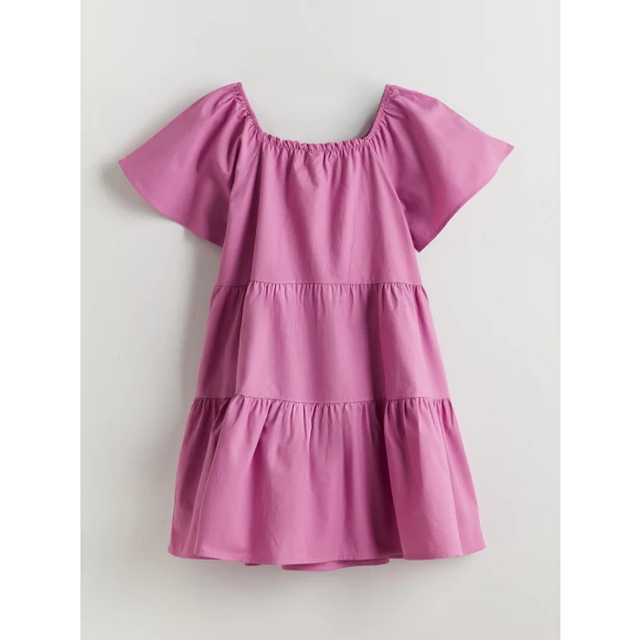 LCW Kids PEMBE Kare Yaka Kız Çocuk Elbise