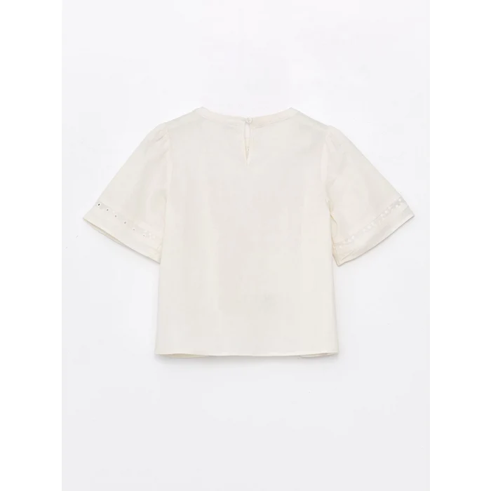 LCW Kids EKRU Bisiklet Yaka Fisto Detaylı Kısa Kollu Kız Çocuk Bluz