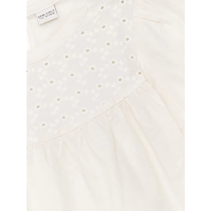 LCW Kids EKRU Bisiklet Yaka Fisto Detaylı Kısa Kollu Kız Çocuk Bluz